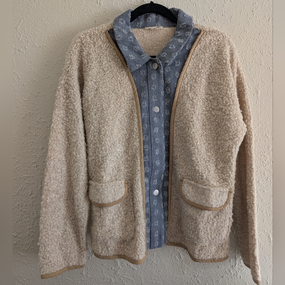 Mystree Denim Detail Wool Blend Shacket